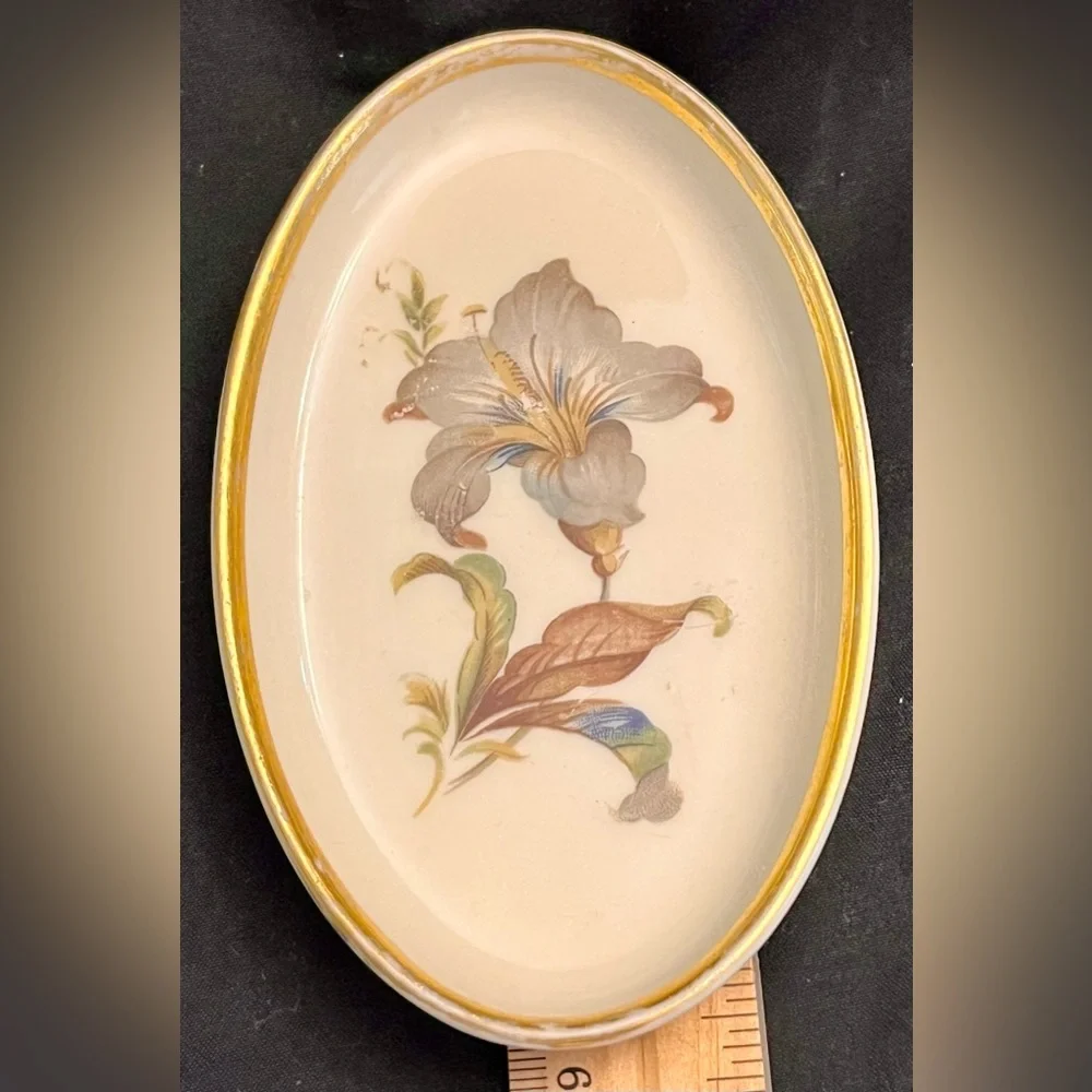 VTG Danmark Porcelain Denmark Oval Trinket Dishes Gold Rim Hand Painted Floral 2
